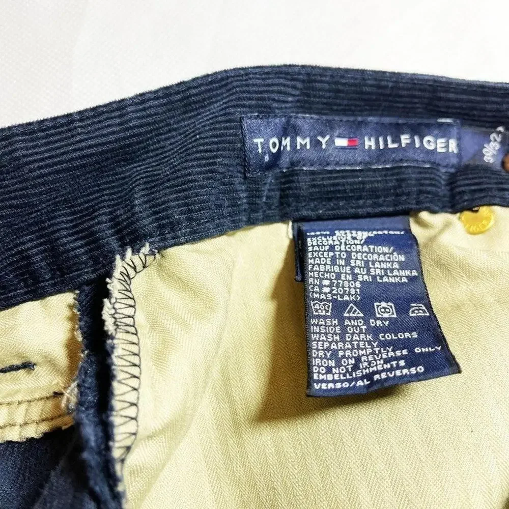 Y2K Tommy Hilfiger Women's High Rise Navy Corduroy Straight Leg Pants Size 30 32